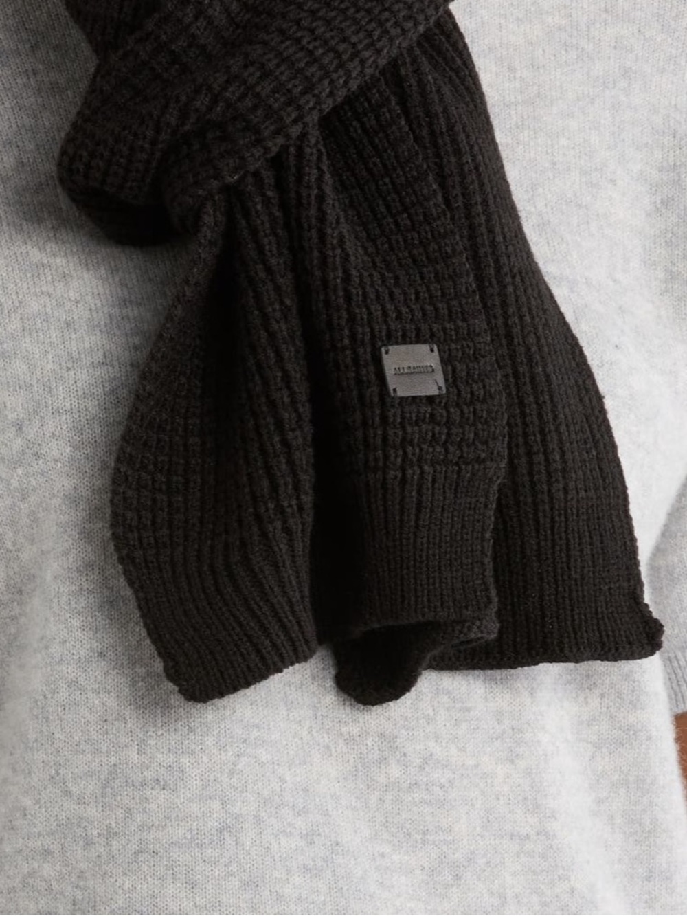 AllSaints Mixed Stitch Knit Scarf Black Ribbed Winter Unisex NWT
